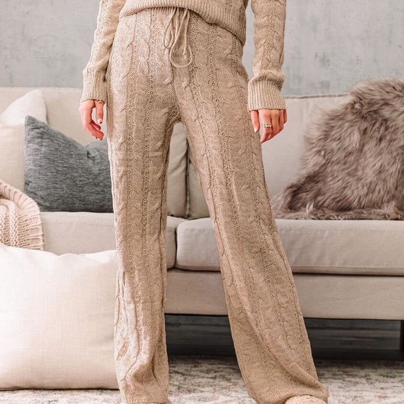 A. Peach Cable Knit Wide Leg Pant - Picture 1 of 10